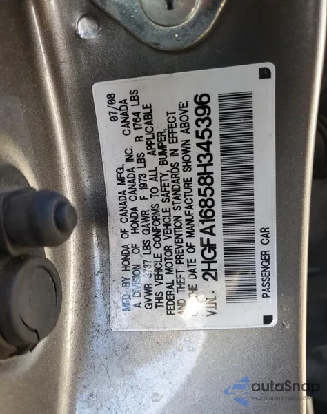 2008 Honda Civic Ex from USA, damaged, VIN 2HGFA16858H345396